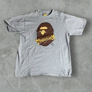 A Bathing‎ Ape Shirt Mens Large Grey Short Sleeve Japanese Logo Money Streetwear